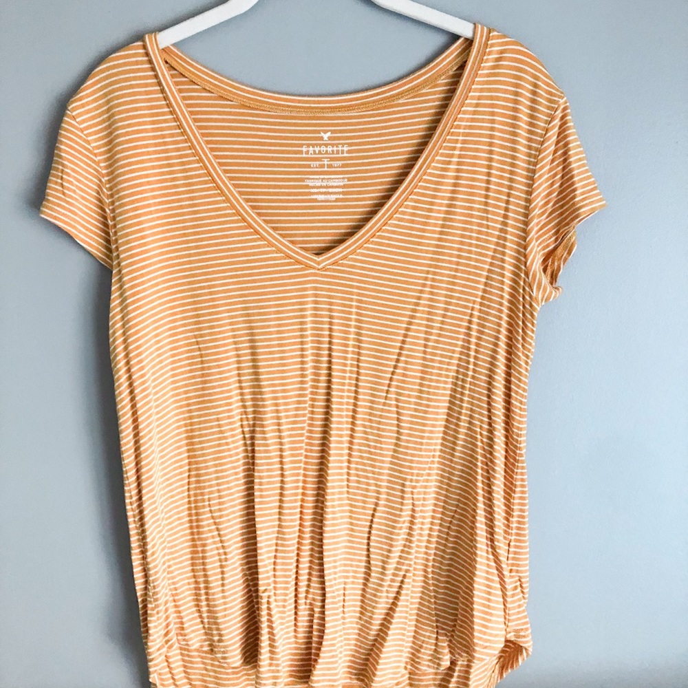 American Eagle Yellow & White Striped Tee